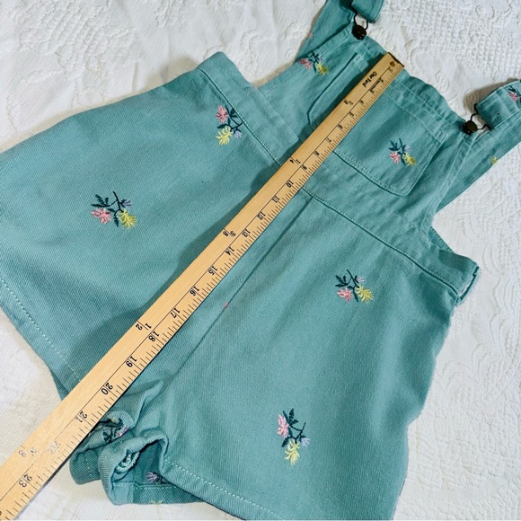 Floral Embroidery Pocket Romper NWT Cider Size Small Teal Blue Green 100% Cotton - Picture 11 of 12